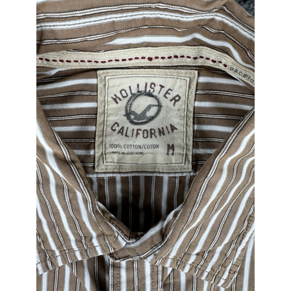 Hollister Mens Shirt Medium Brown Striped Long Sleeve Vintage Style Button Down - Picture 7 of 15